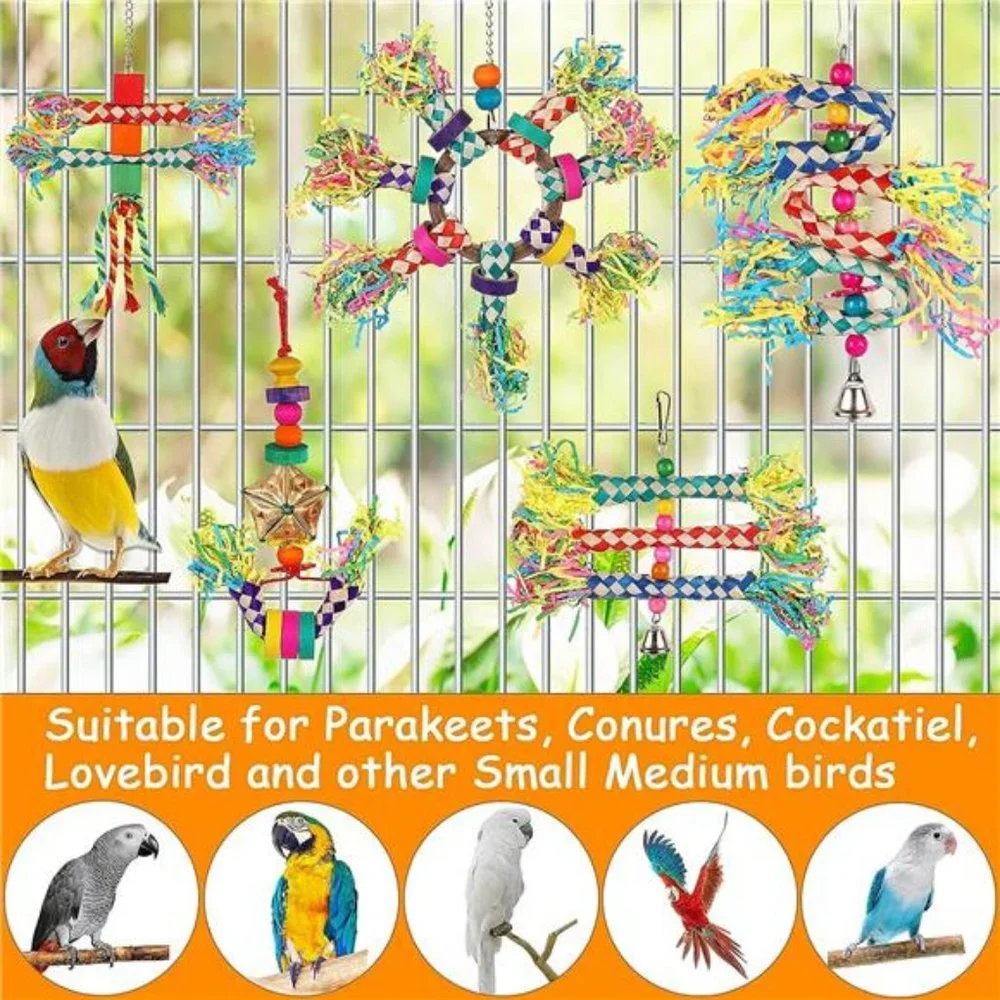 Bird Toys, 5PCS Colorful Bird Shredding Toys Hanging Parakeet Chew Toys